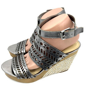 Lauren Ralph Lauren Georgina Metallic Silver Espadrille Sandal Size 10